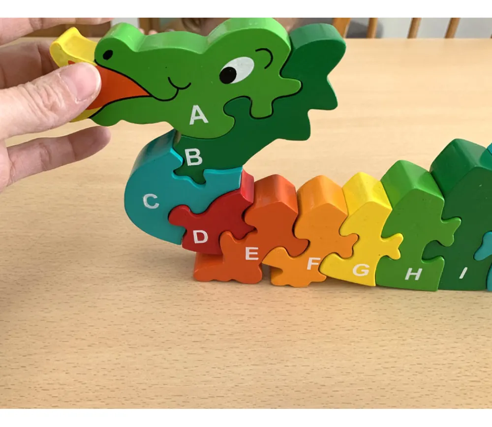 Tout Pour le Jeu Puzzle bois dragon alphabet 26 pièces A à Z - commerce équitable