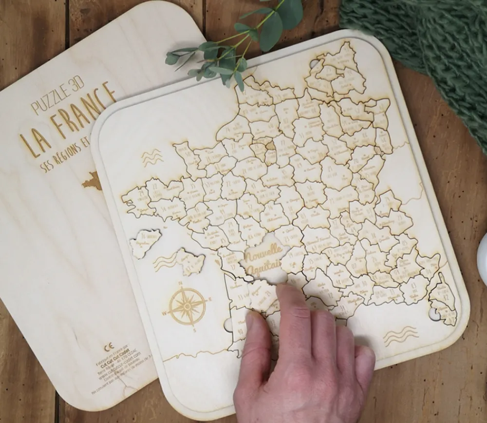 Tout Pour le Jeu Puzzle éducatif en bois - La France (3 niveaux : département, région et fleuve)