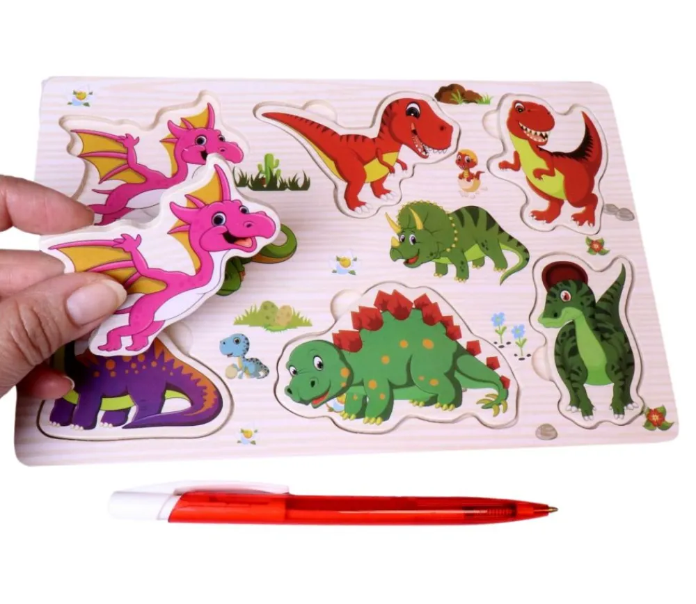 Tout Pour le Jeu Puzzle en bois 6 à 7 pièces à encastrer dinosaures