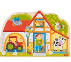 Tout Pour le Jeu Puzzle en bois 7 pièces encastrement La ferme avec boutons enfant 1 an