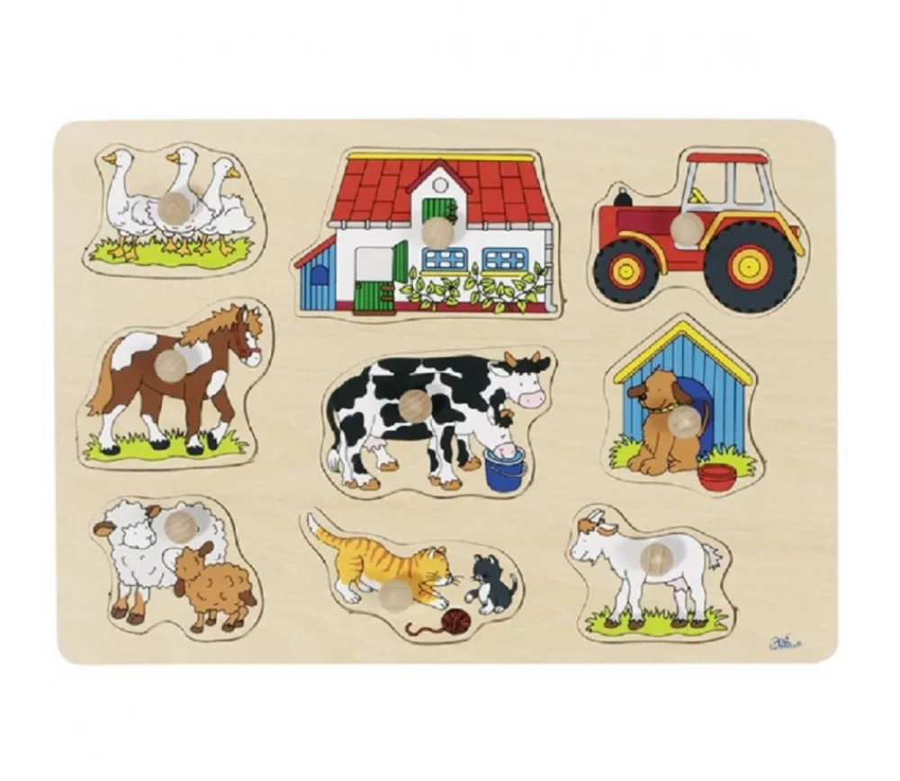 Tout Pour le Jeu Puzzle en bois La Ferme 9 pièces à boutons à encastrer