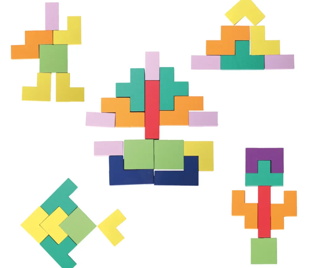 Tout Pour le Jeu Puzzle multicolore en bois style Tétris - 40 pièces 8 couleurs