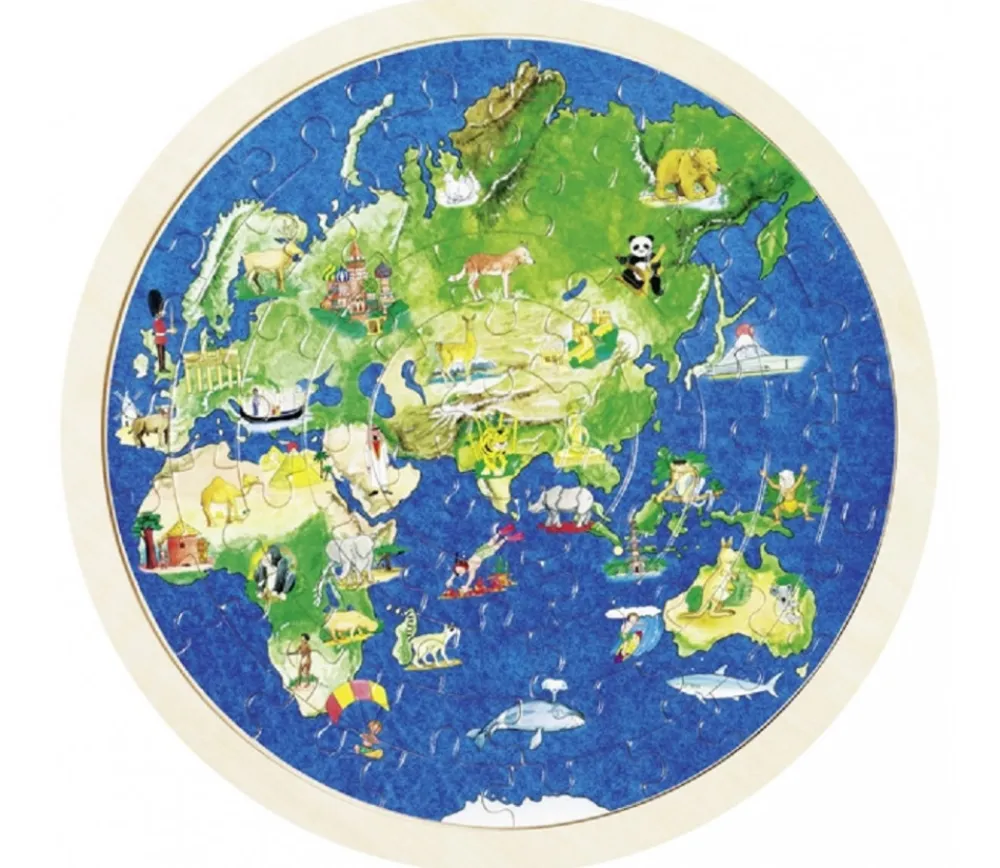 Tout Pour le Jeu Puzzle rond en bois 57 pièces double face : les continents vus du ciel