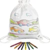 Enfant Tout Pour le Jeu Sac à dos en coton dessin voitures à colorier 27,5 x 33,7 cm + crayons textiles