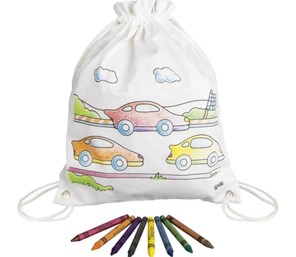 Enfant Tout Pour le Jeu Sac à dos en coton dessin voitures à colorier 27,5 x 33,7 cm + crayons textiles