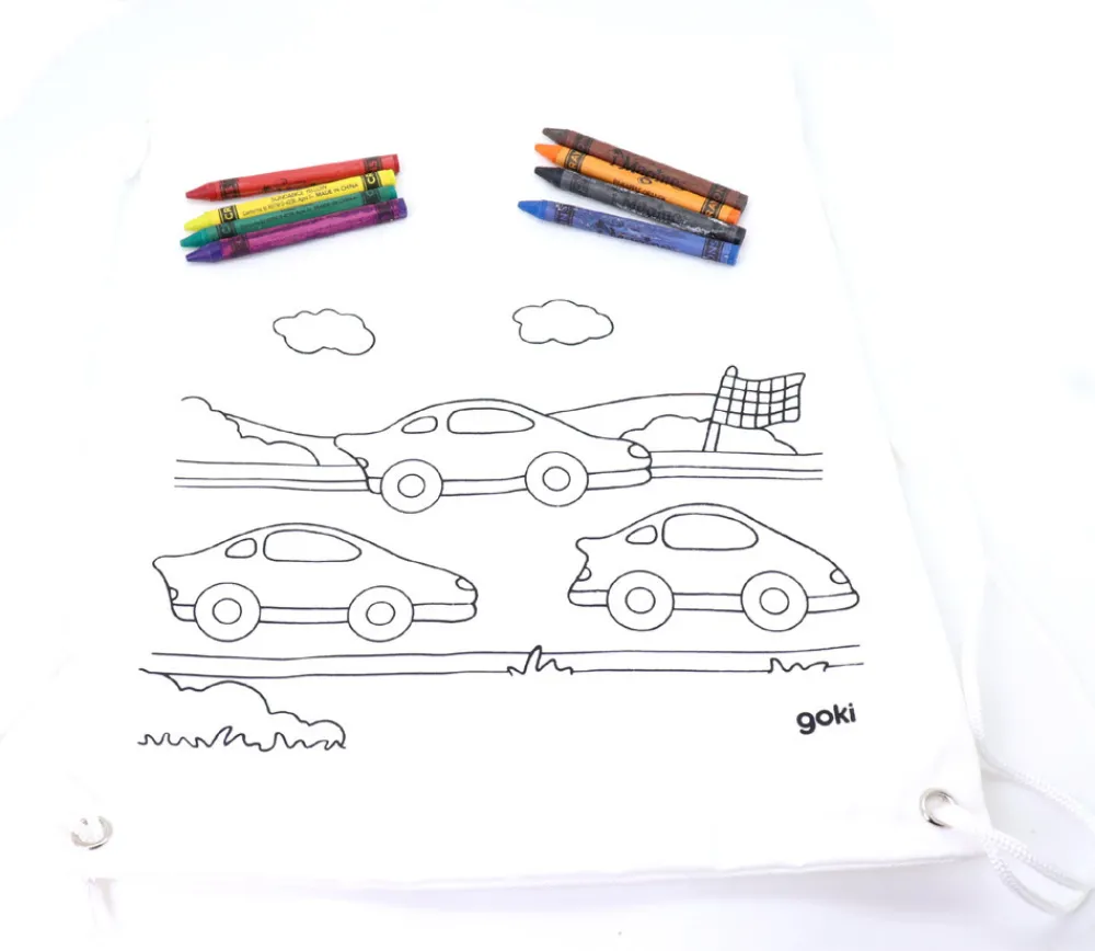 Enfant Tout Pour le Jeu Sac à dos en coton dessin voitures à colorier 27,5 x 33,7 cm + crayons textiles