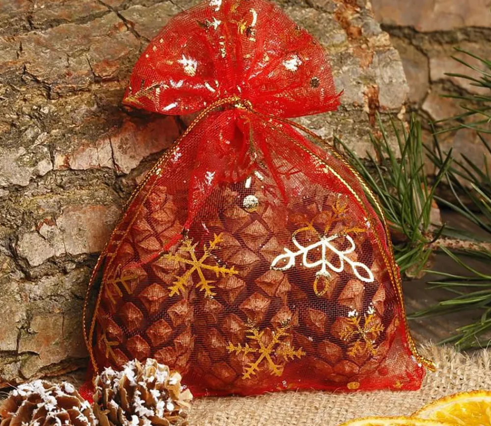 Tout Pour le Jeu Sac organzine rouge et or 8 x 10 cm flocon