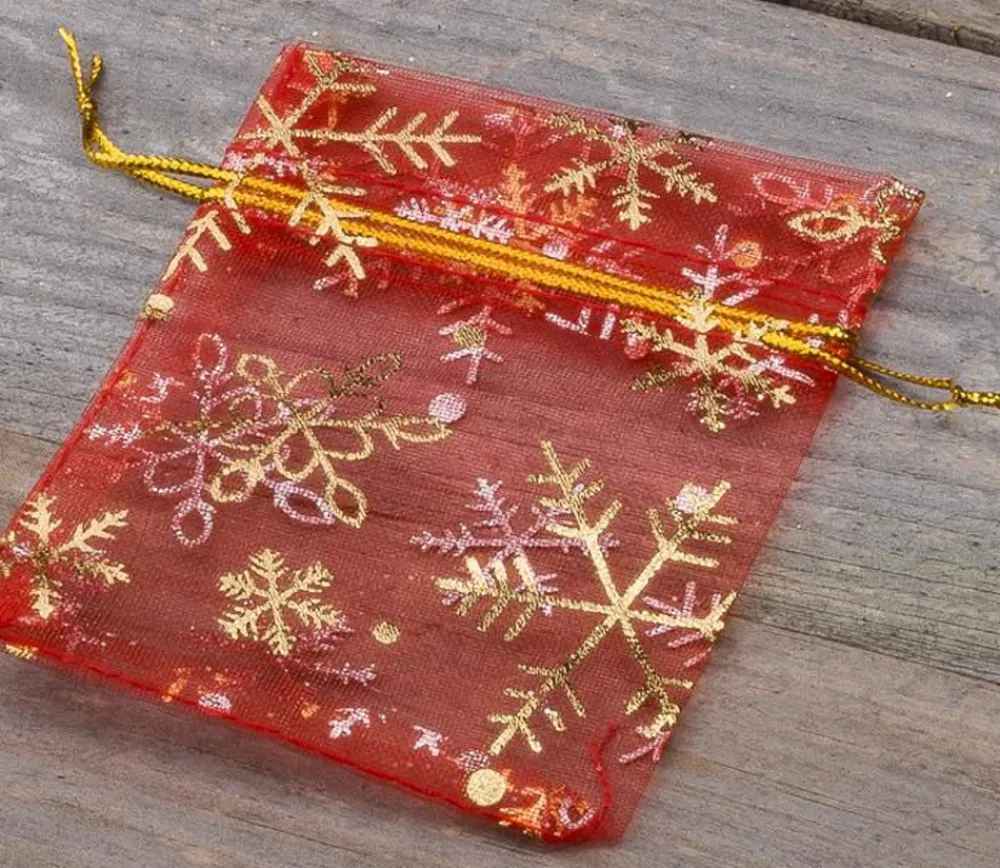 Tout Pour le Jeu Sac organzine rouge et or 8 x 10 cm flocon