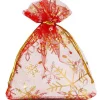 Tout Pour le Jeu Sac organzine rouge et or 9 x 12 cm flocon
