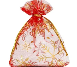 Tout Pour le Jeu Sac organzine rouge et or 9 x 12 cm flocon