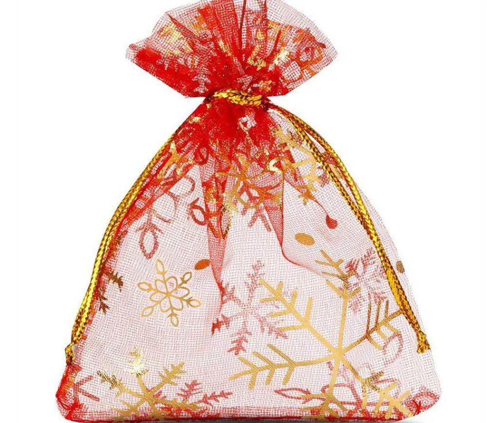 Tout Pour le Jeu Sac organzine rouge et or 9 x 12 cm flocon