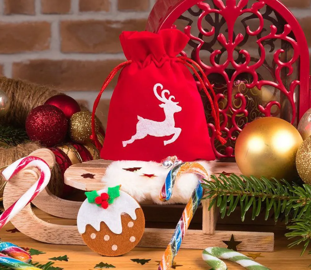 Tout Pour le Jeu Sac velours rouge 10 x 13 cm cerf blanc - renne noël