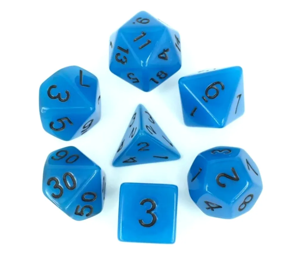 Tout Pour le Jeu Set 7 dés multi-faces bleu phosphorescents