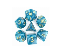 Tout Pour le Jeu Set 7 dés multi-faces bleus nacrés chiffres or