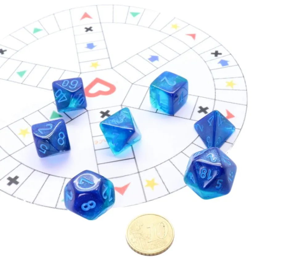 Tout Pour le Jeu Set 7 dés multi-faces effet bleu pailleté Gemini