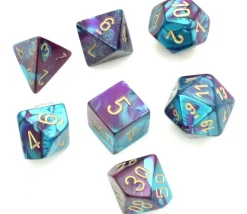 Tout Pour le Jeu Set 7 dés multifaces effet mixé TURQUOISE/VIOLET chiffres en doré