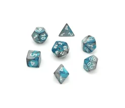 Tout Pour le Jeu Set 7 dés multi-faces effet turquoise et argenté