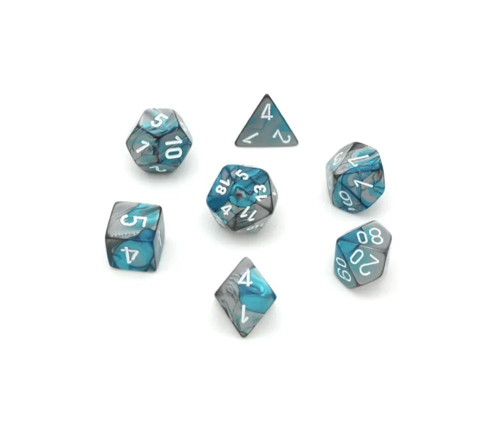 Tout Pour le Jeu Set 7 dés multi-faces effet turquoise et argenté