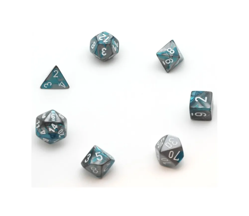 Tout Pour le Jeu Set 7 dés multi-faces effet turquoise et argenté