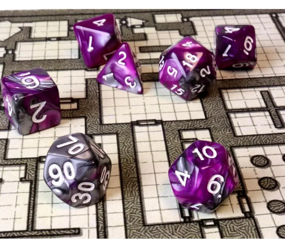Tout Pour le Jeu Set 7 dés multi-faces Fusion violet et argenté