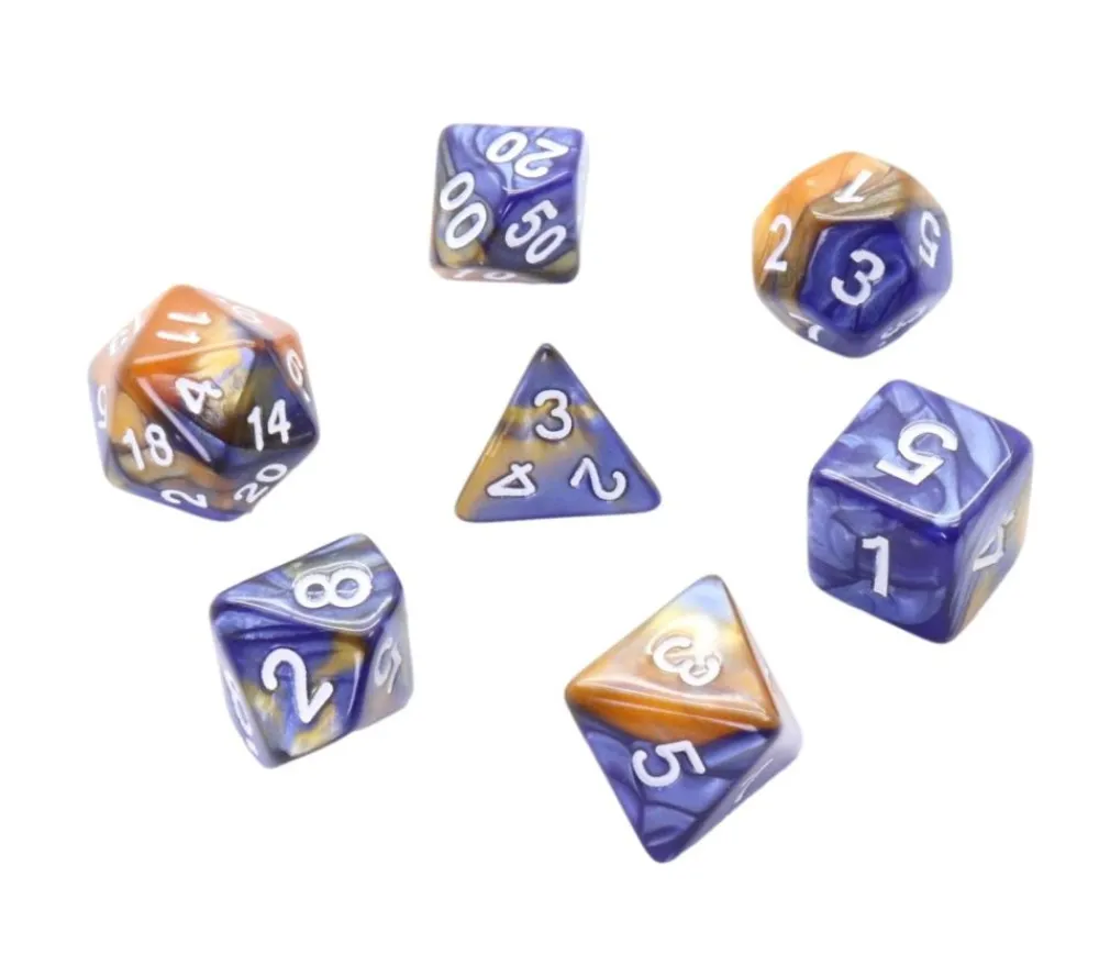 Tout Pour le Jeu Set 7 dés multi-faces fusion bleu sombre et or