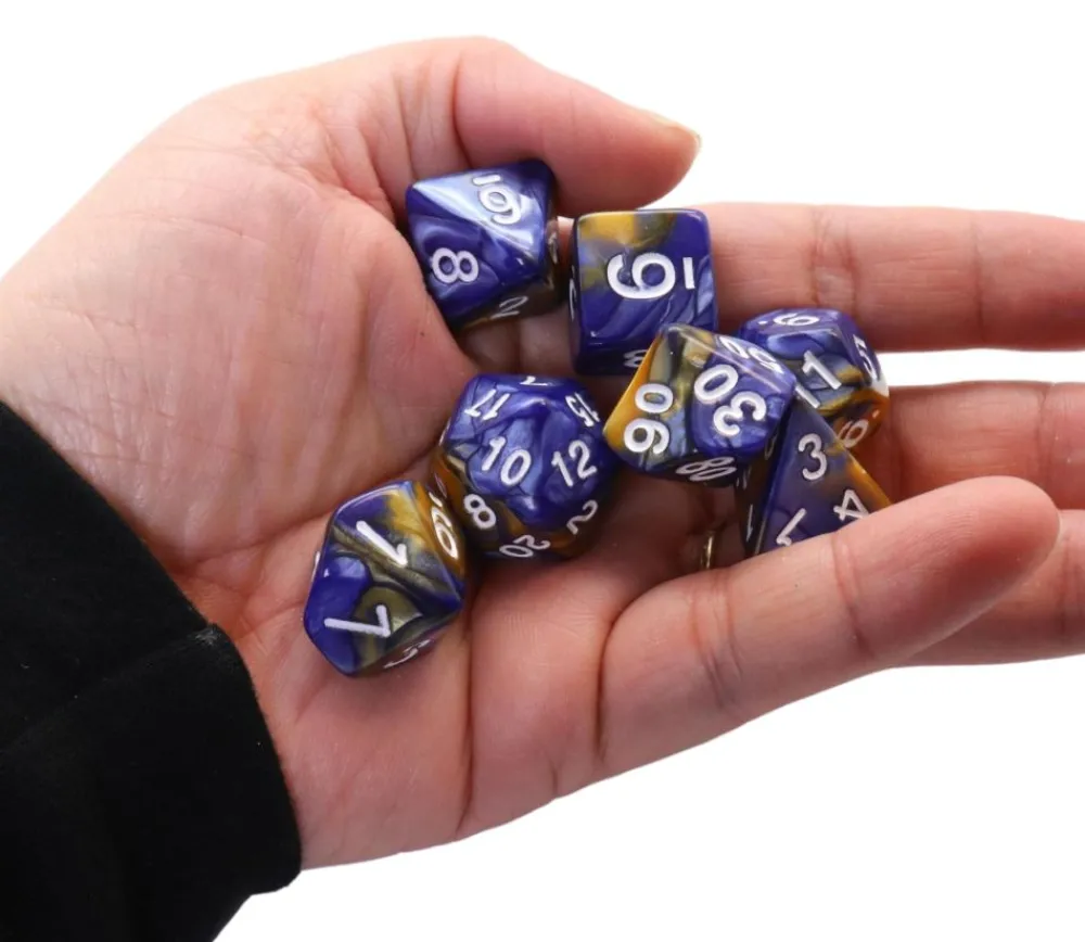 Tout Pour le Jeu Set 7 dés multi-faces fusion bleu sombre et or