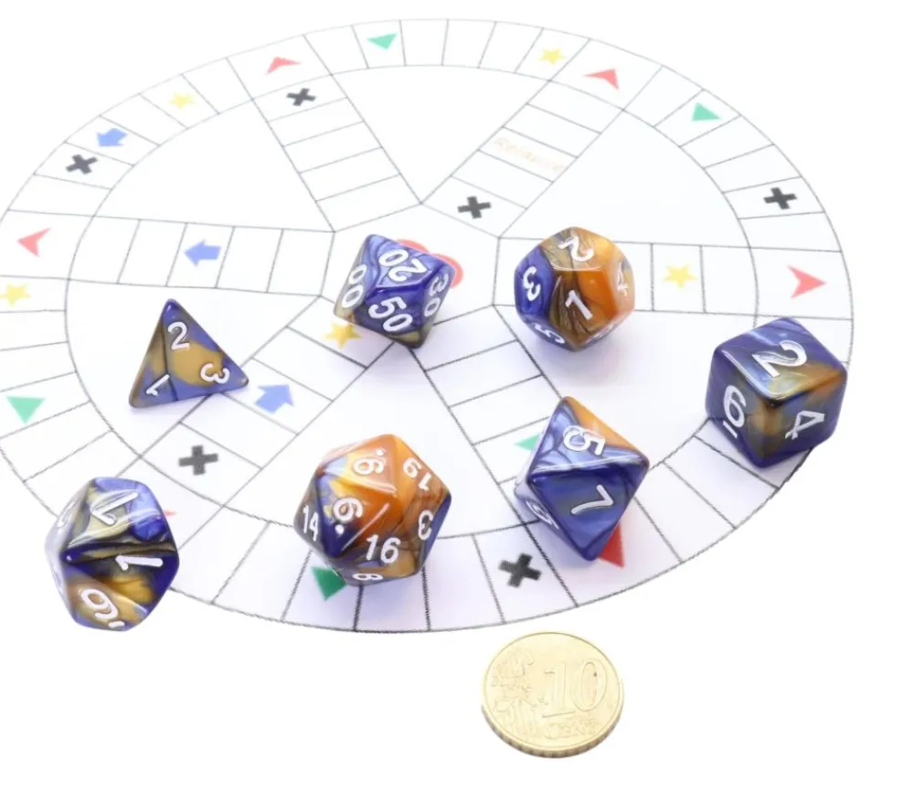 Tout Pour le Jeu Set 7 dés multi-faces fusion bleu sombre et or