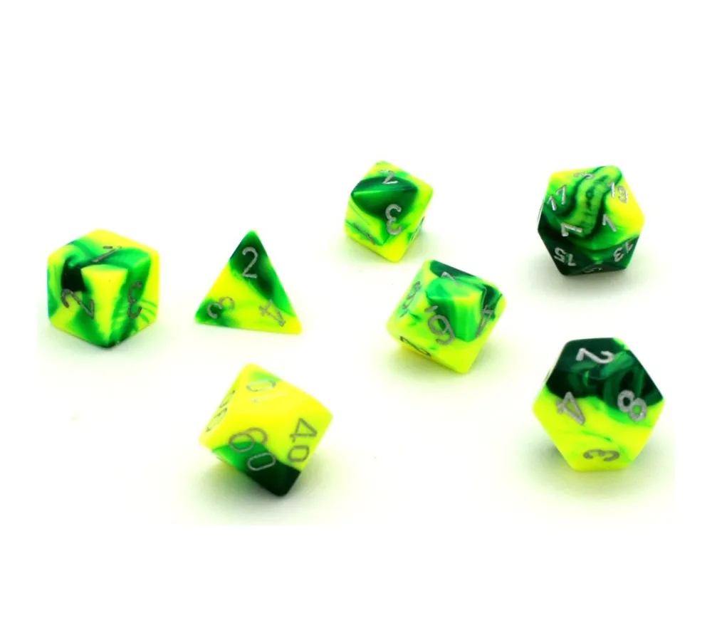 Tout Pour le Jeu Set 7 dés multi-faces gemini jaune vert