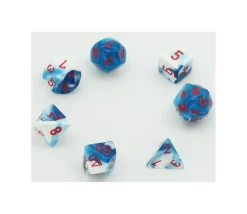 Tout Pour le Jeu Set 7 dés multi-faces glacé nacré bleu-blanc points rouge