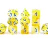 Tout Pour le Jeu Set 11 dés multi-faces jaune et blanc crème gravage bleu