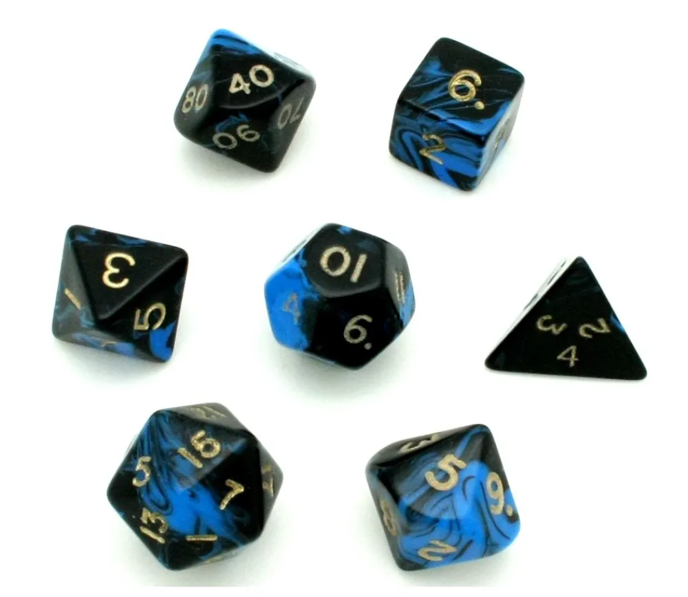 Tout Pour le Jeu Set 7 dés multi-faces marbrés BLEU/NOIR