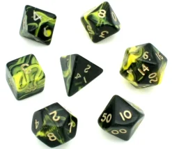 Tout Pour le Jeu Set 7 dés multi-faces marbrés JAUNE/NOIR