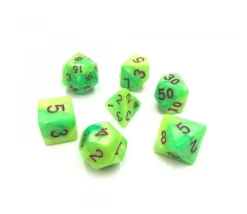 Tout Pour le Jeu Set 7 dés multi-faces nacrés verts et jaunes