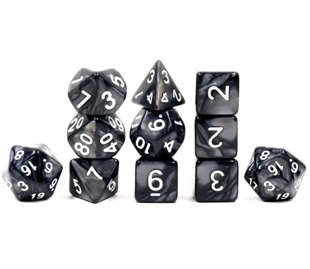 Tout Pour le Jeu Set 11 dés multi-faces noirs nacrés (chiffres blancs)