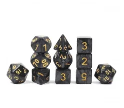 Tout Pour le Jeu Set 11 dés multi-faces noirs nacrés (chiffres dorés)