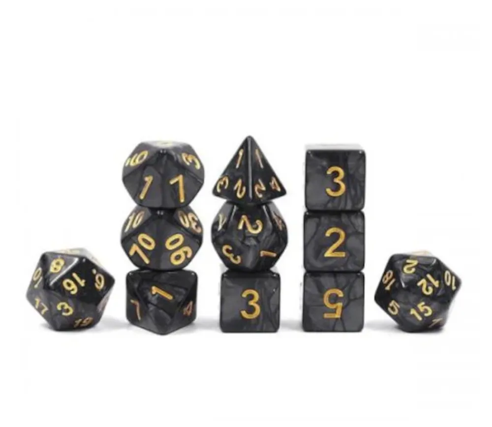 Tout Pour le Jeu Set 11 dés multi-faces noirs nacrés (chiffres dorés)