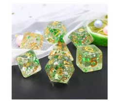 Tout Pour le Jeu Set 7 dés multi-faces pailletés translucides green flakes