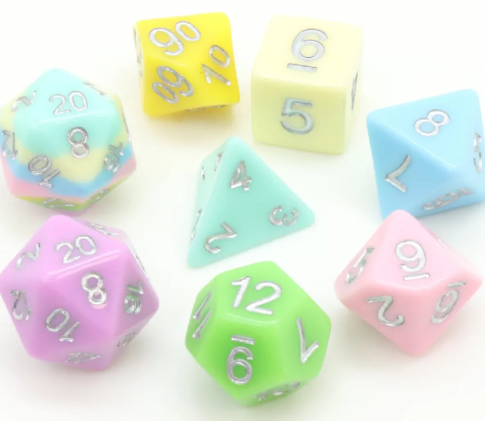 Tout Pour le Jeu Set 8 dés multi-faces pastels