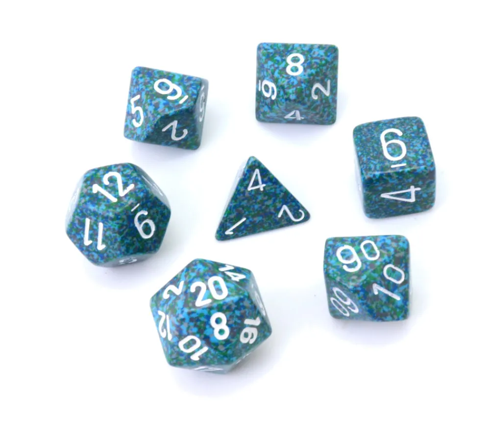 Tout Pour le Jeu Set 7 dés multi-faces Speckled Sea effet granit bleu Chessex