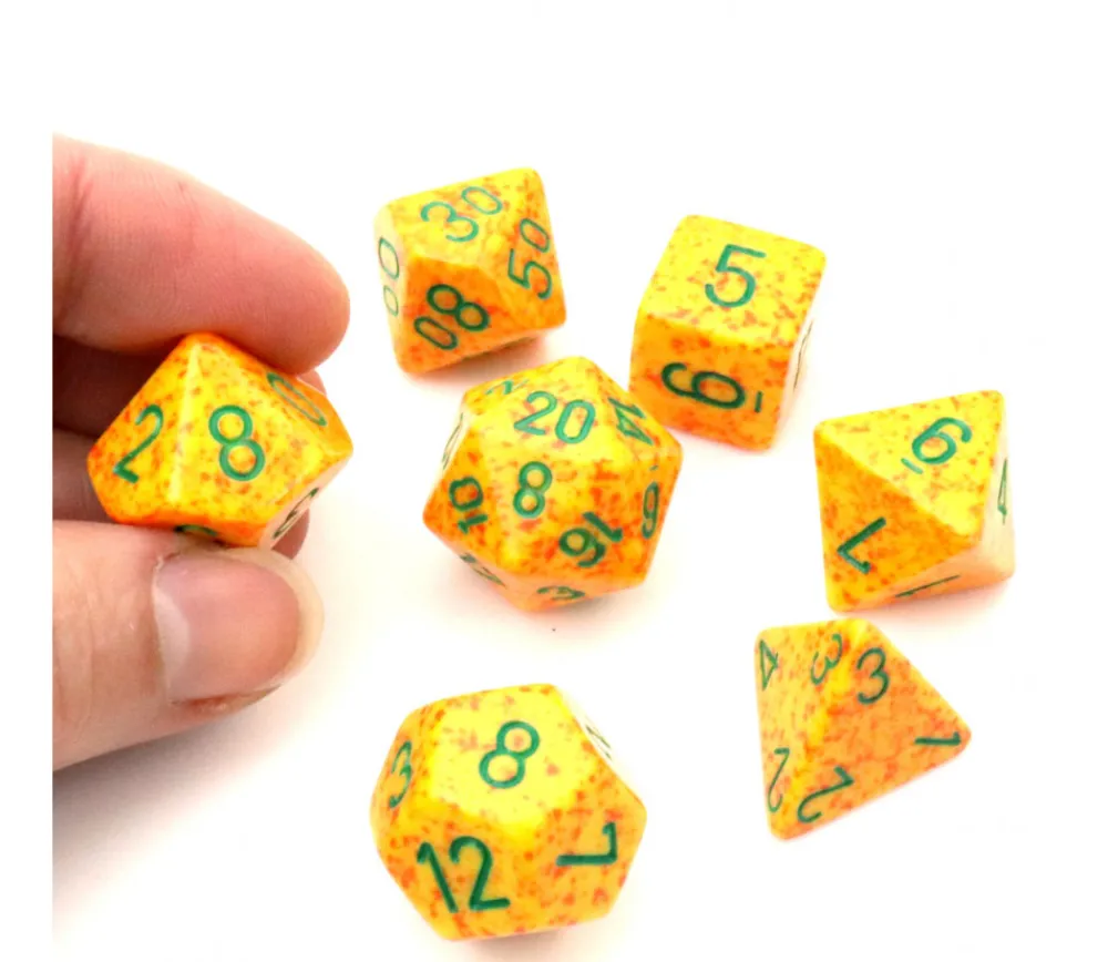 Tout Pour le Jeu Set 7 dés multi-faces Speckled jaune rouge Lotus