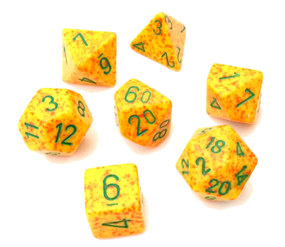 Tout Pour le Jeu Set 7 dés multi-faces Speckled jaune rouge Lotus