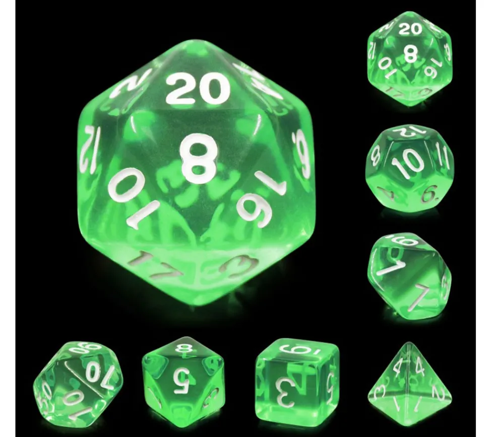 Tout Pour le Jeu Set 7 dés multi-faces translucides émeraude vert