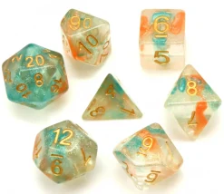 Tout Pour le Jeu Set 7 dés multi-faces translucide et vert pailletés