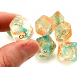 Tout Pour le Jeu Set 7 dés multi-faces translucide et vert pailletés