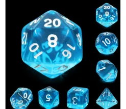 Tout Pour le Jeu Set 7 dés multi-faces translucides bleus