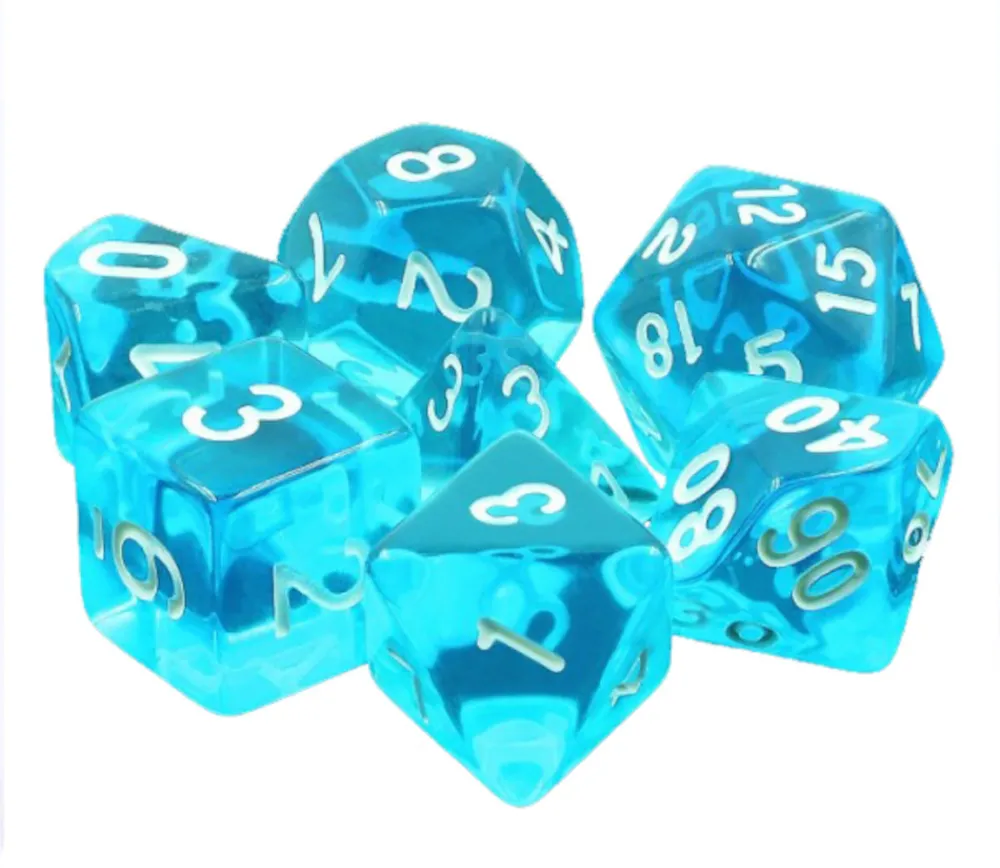 Tout Pour le Jeu Set 7 dés multi-faces translucides bleus