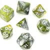 Tout Pour le Jeu Set 7 dés multi-faces vert et argent green flow