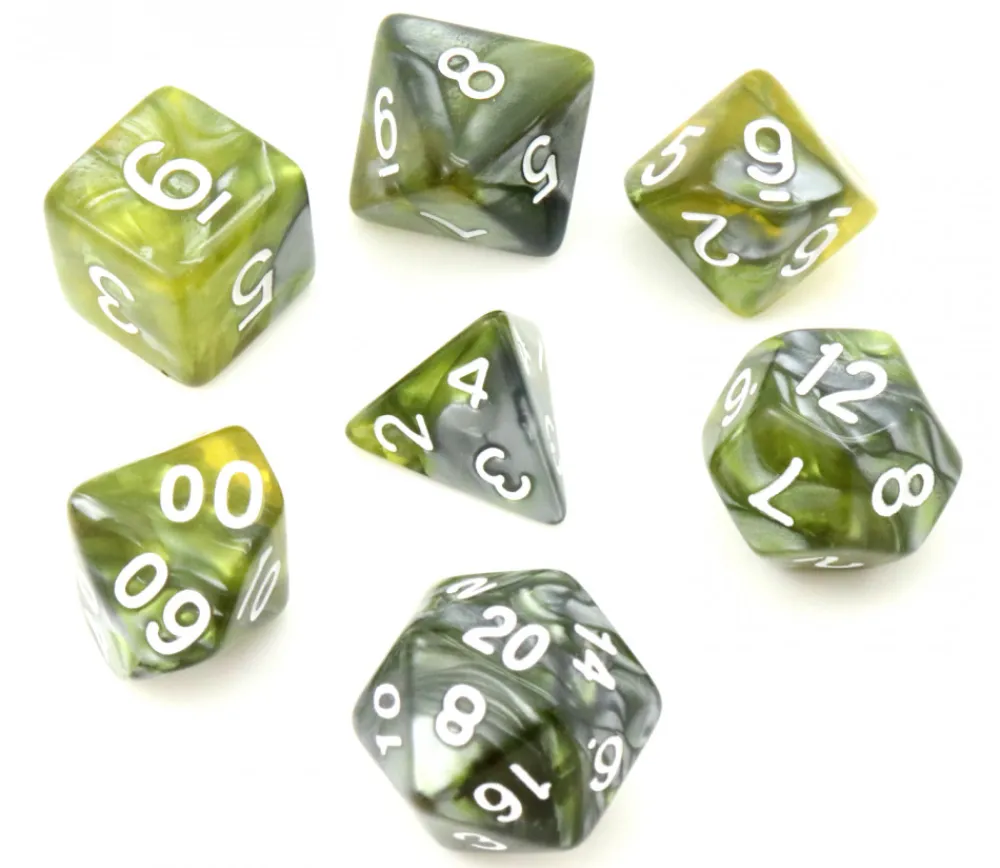Tout Pour le Jeu Set 7 dés multi-faces vert et argent green flow