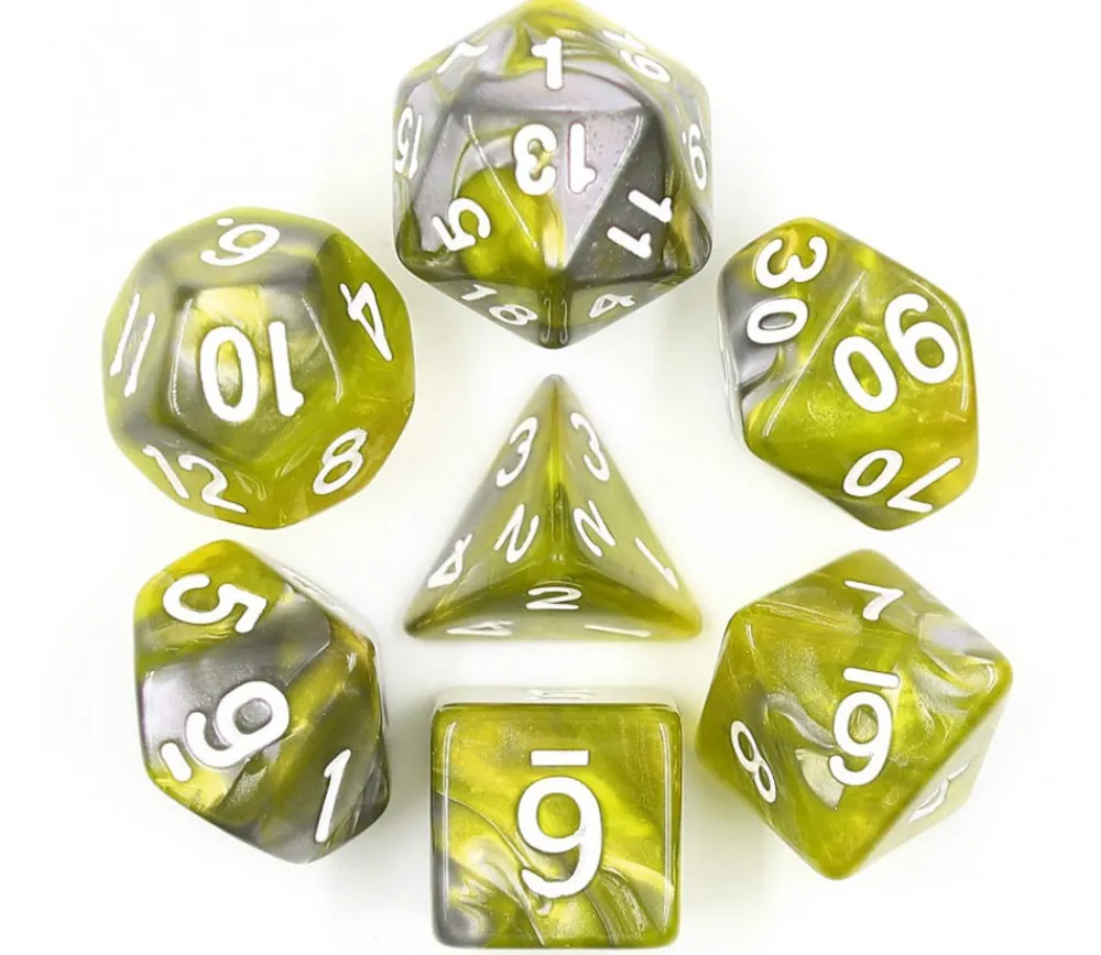 Tout Pour le Jeu Set 7 dés multi-faces vert et argent green flow