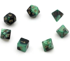 Tout Pour le Jeu Set 7 dés multi-faces vert-noir gravage doré.